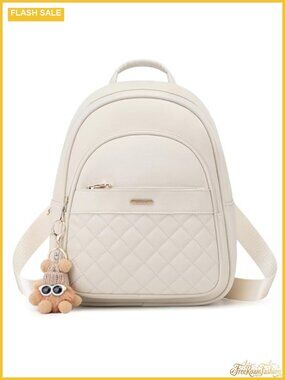 Faux Leather Mini Backpack Purse with Cartoon Charm, Cute Fashion Backpack for